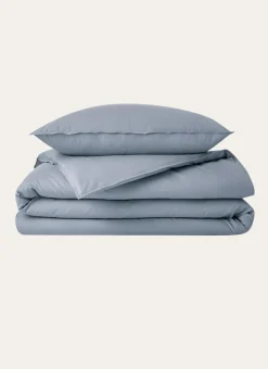 HOUSSE DE COUETTE UNIE EN COTON LAVÉ BIO BLEU