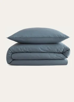 HOUSSE DE COUETTE UNIE EN COTON LAVÉ BIO GRIS BLEU