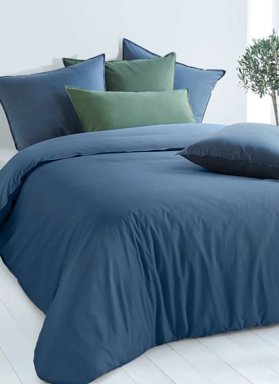 HOUSSE DE COUETTE UNIE EN COTON LAVÉ BIO GRIS BLEU