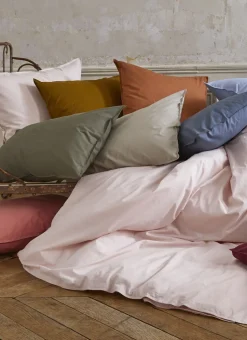 HOUSSE DE COUETTE UNIE EN COTON LAVÉ BIO ROSE PÂLE