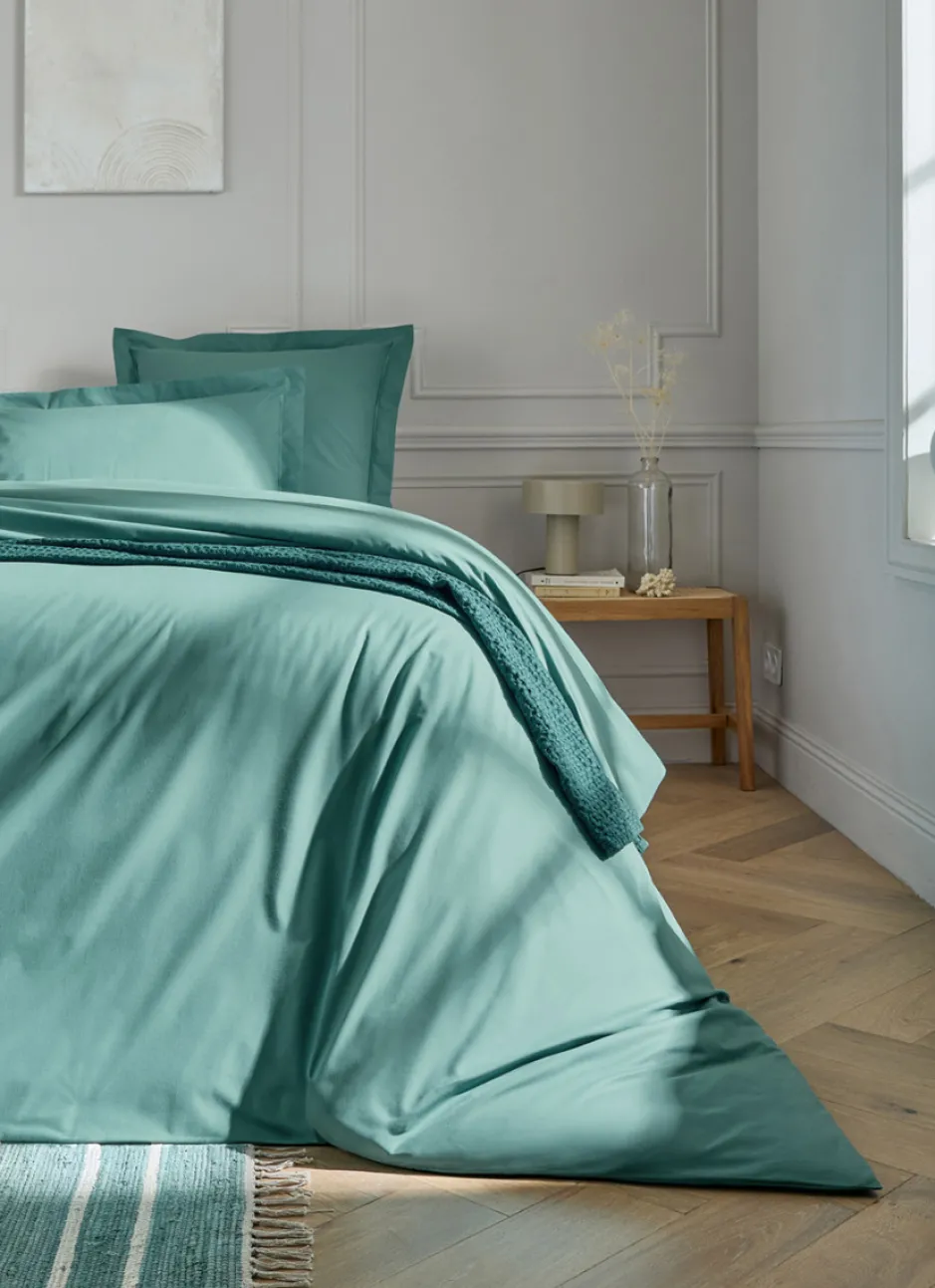 HOUSSE DE COUETTE UNIE EN PERCALE DE COTON BLEU MINÉRAL