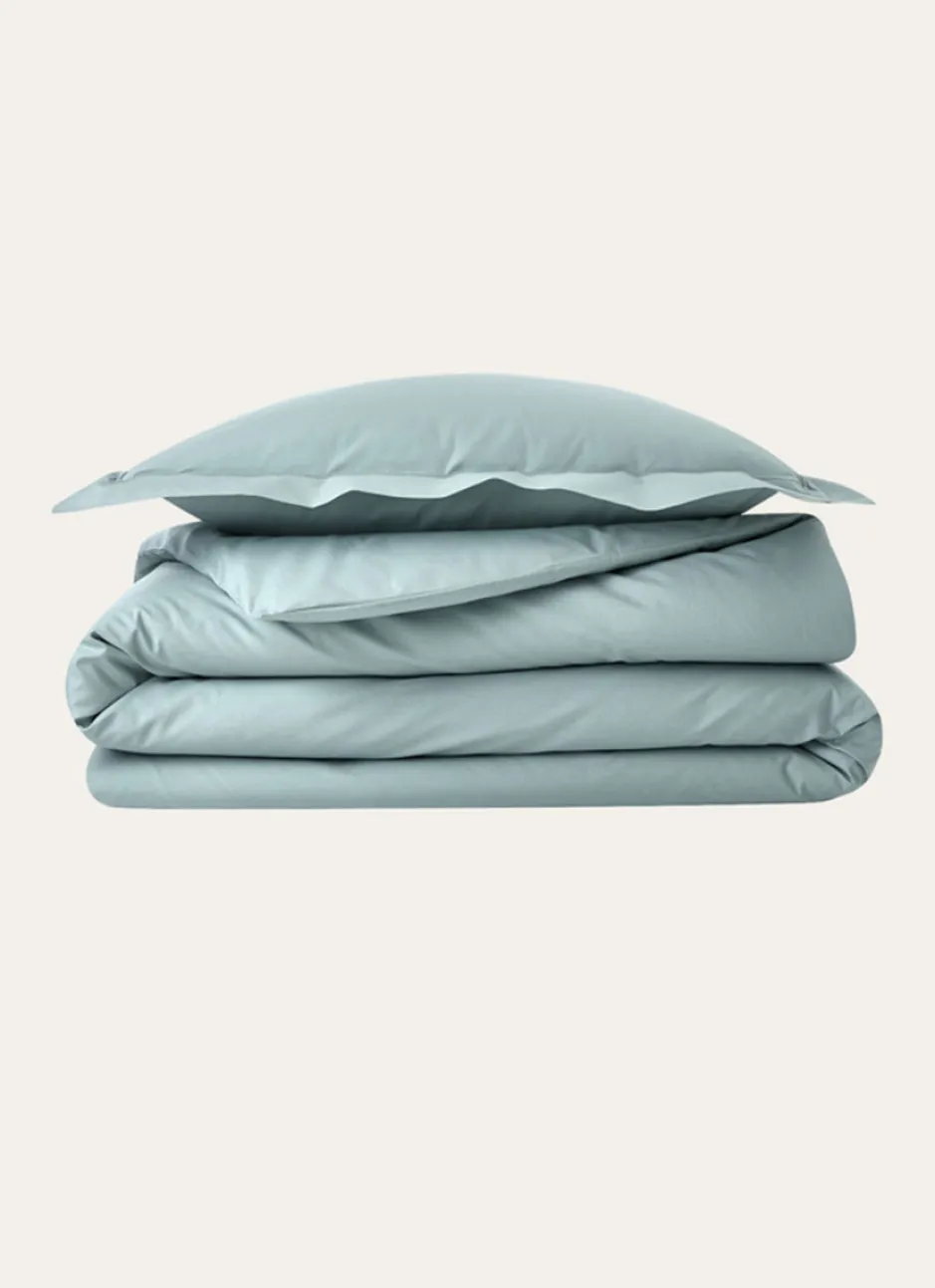 HOUSSE DE COUETTE UNIE EN PERCALE DE COTON VERT DE GRIS