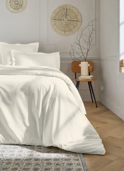 HOUSSE DE COUETTE UNIE EN PERCALE DE COTON ECRU