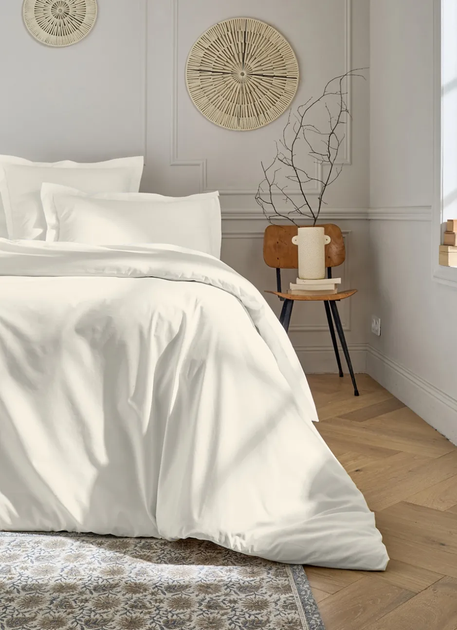 HOUSSE DE COUETTE UNIE EN PERCALE DE COTON ECRU