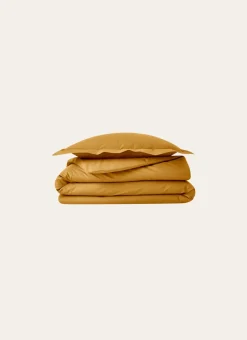 HOUSSE DE COUETTE UNIE EN PERCALE DE COTON JAUNE MOUTARDE