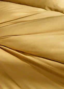 HOUSSE DE COUETTE UNIE EN PERCALE DE COTON JAUNE MOUTARDE