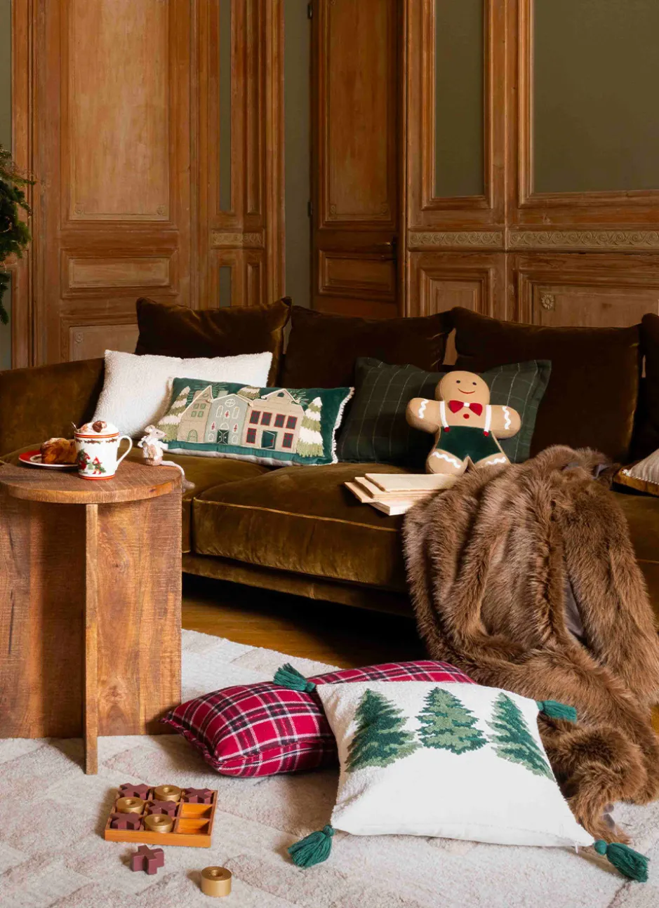 HOUSSE DE COUSSIN JACQUARD À CARREAUX VERT FONCE