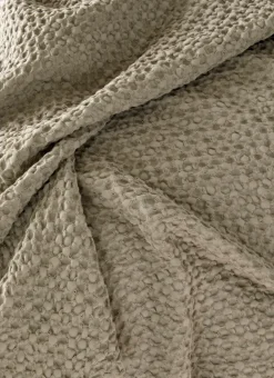 JETÉ DE LIT EN COTON LAVÉ NID D'ABEILLE SAUGE