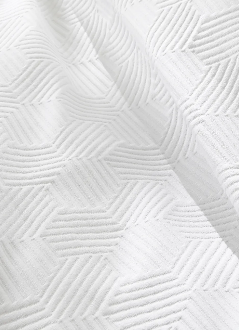 JETÉ DE LIT JACQUARD EN COTON MOTIFS GÉOMÉTRIQUE BLANC