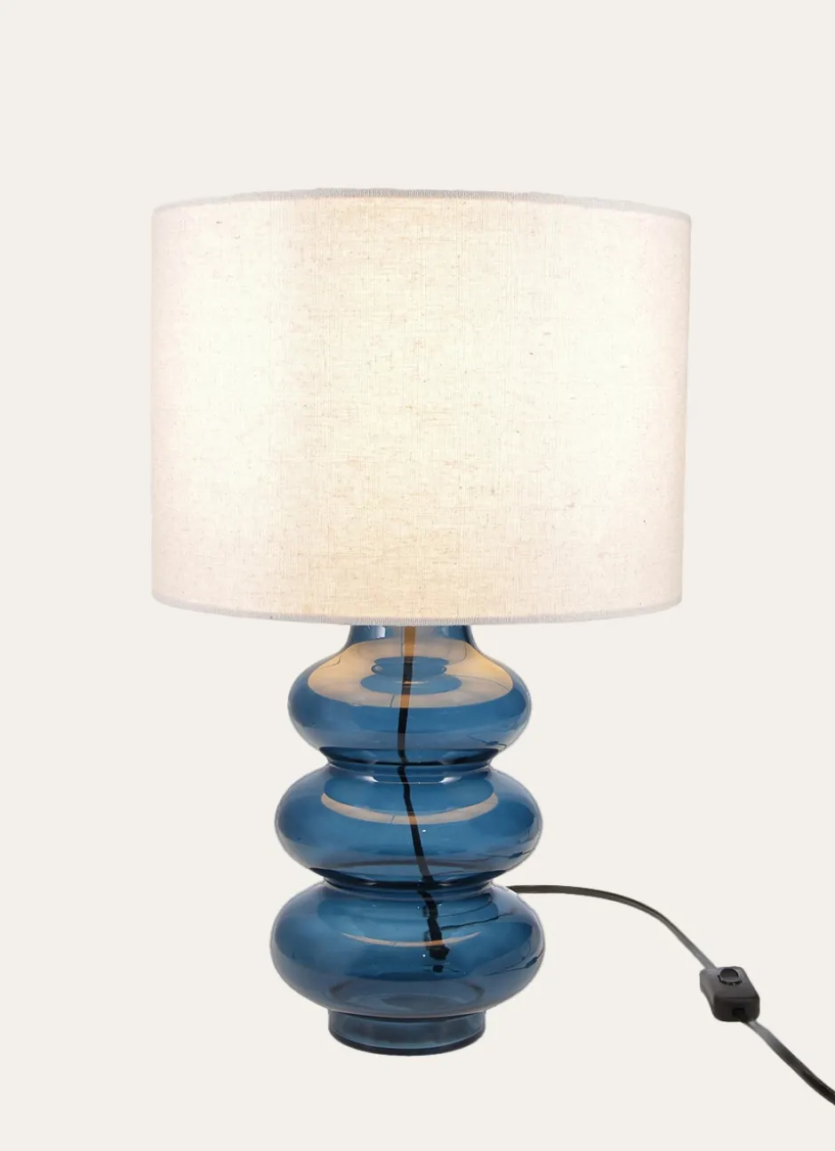 LAMPE AVEC PIED EN VERRE TRANSPARENT COLORÉ BLEU