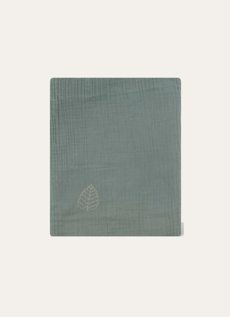 LANGE UNI EN GAZE DE COTON BRODERIE FEUILLE MOUSSE
