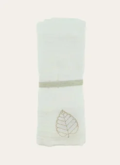 LANGE UNI EN GAZE DE COTON BRODERIE FEUILLE LAIT