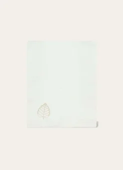LANGE UNI EN GAZE DE COTON BRODERIE FEUILLE LAIT