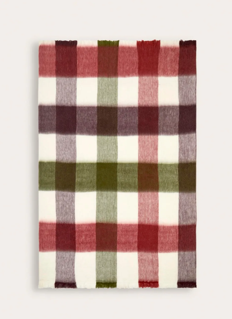 LARGE PLAID À GRANDS CARREAUX EFFET MOHAIR VERT KAKI