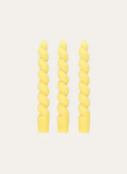LOT DE 3 BOUGIES TORSADÉES JAUNE