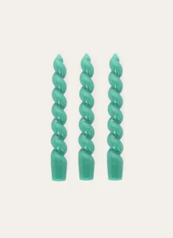LOT DE 3 BOUGIES TORSADÉES TURQUOISE
