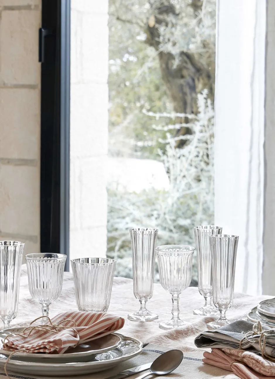 LOT DE 6 GRANDS VERRES À EAU SUR PIED TRANSPARENT
