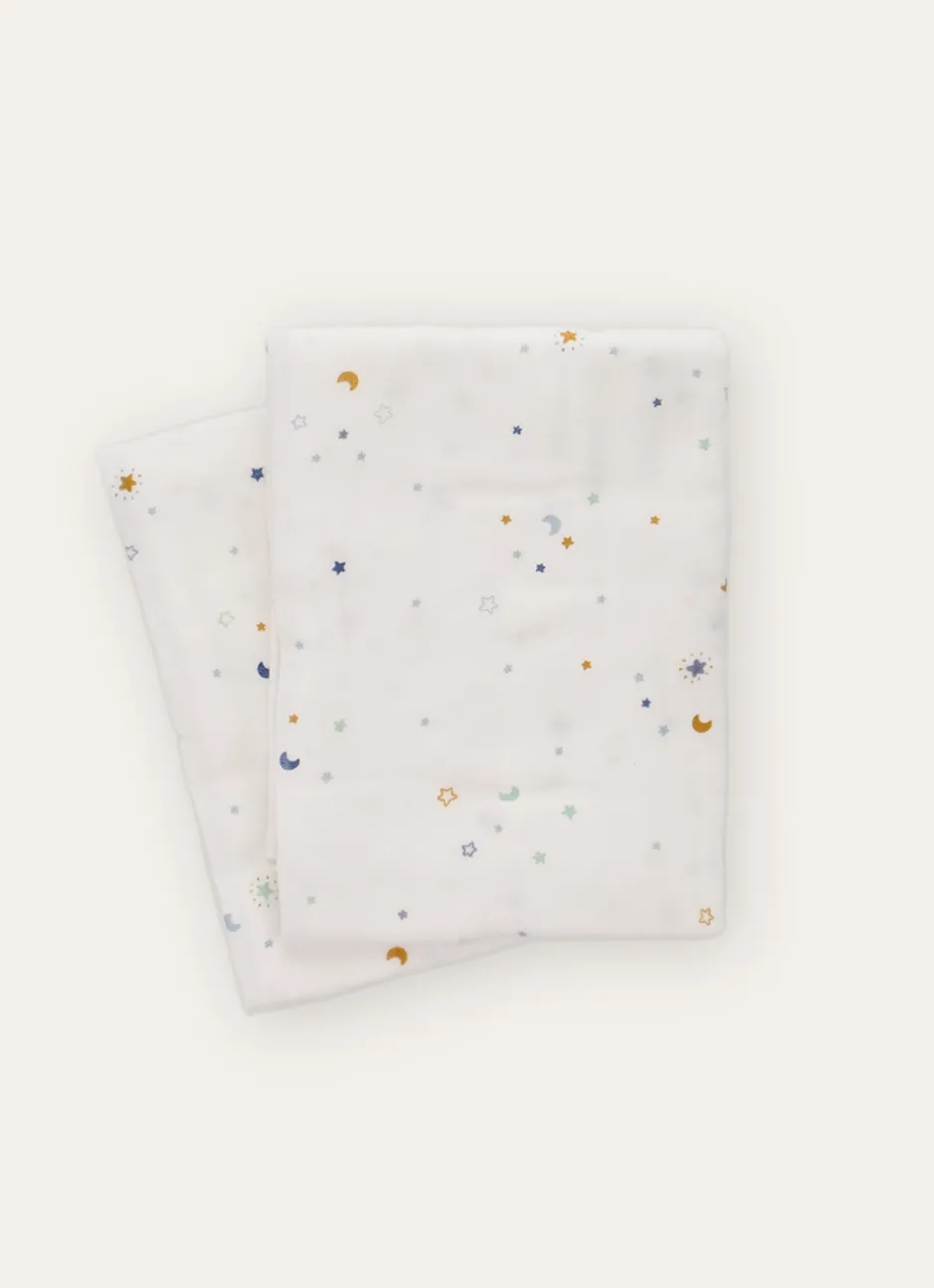 LOT DE 2 LANGES ÉTOILES EN GAZE DE COTON ÉCRU