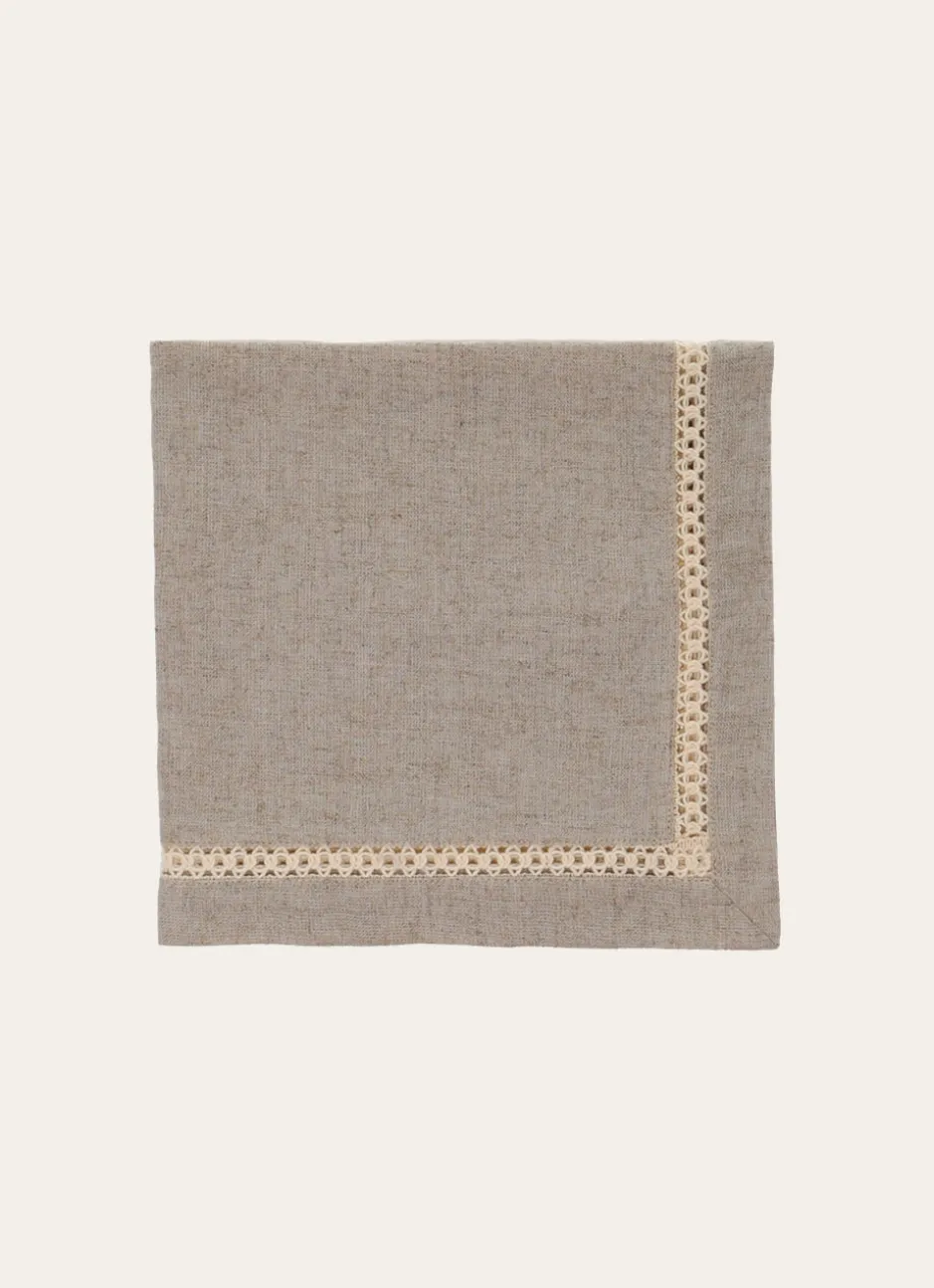 LOT DE 2 SERVIETTES AVEC BORDURE AJOURÉE ROMA NATUREL