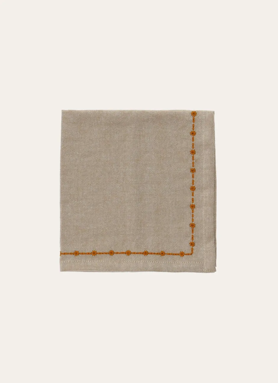 LOT DE 2 SERVIETTES DE TABLE BRODÉES BEIGE/ORANGE