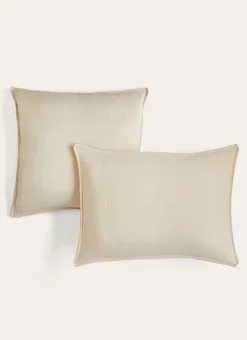 LOT DE 2 TAIES D'OREILLER DOUBLE GAZE DE COTON SABLE