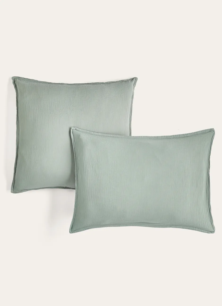 LOT DE 2 TAIES D'OREILLER DOUBLE GAZE DE COTON MOUSSE