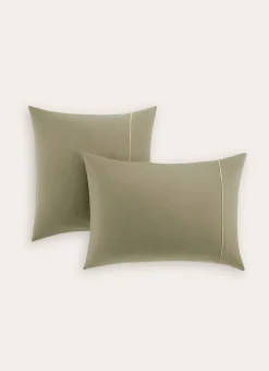 LOT DE 2 TAIES D'OREILLER EN FLANELLE UNIE RAGOON VERT KAKI