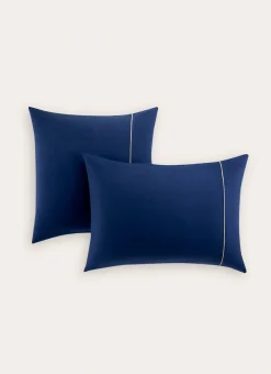 LOT DE 2 TAIES D'OREILLER EN FLANELLE UNIE RAGOON BLEU INDIGO