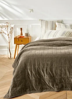LOT DE 2 TAIES D’OREILLER IMPRIMÉ RAYURES CHEVRONS BEIGE CLAIR