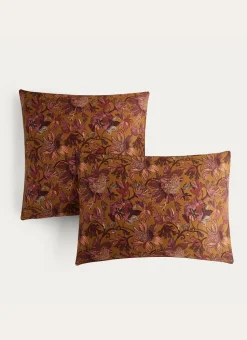 LOT DE 2 TAIES D'OREILLER SATIN DE COTON FAUVE
