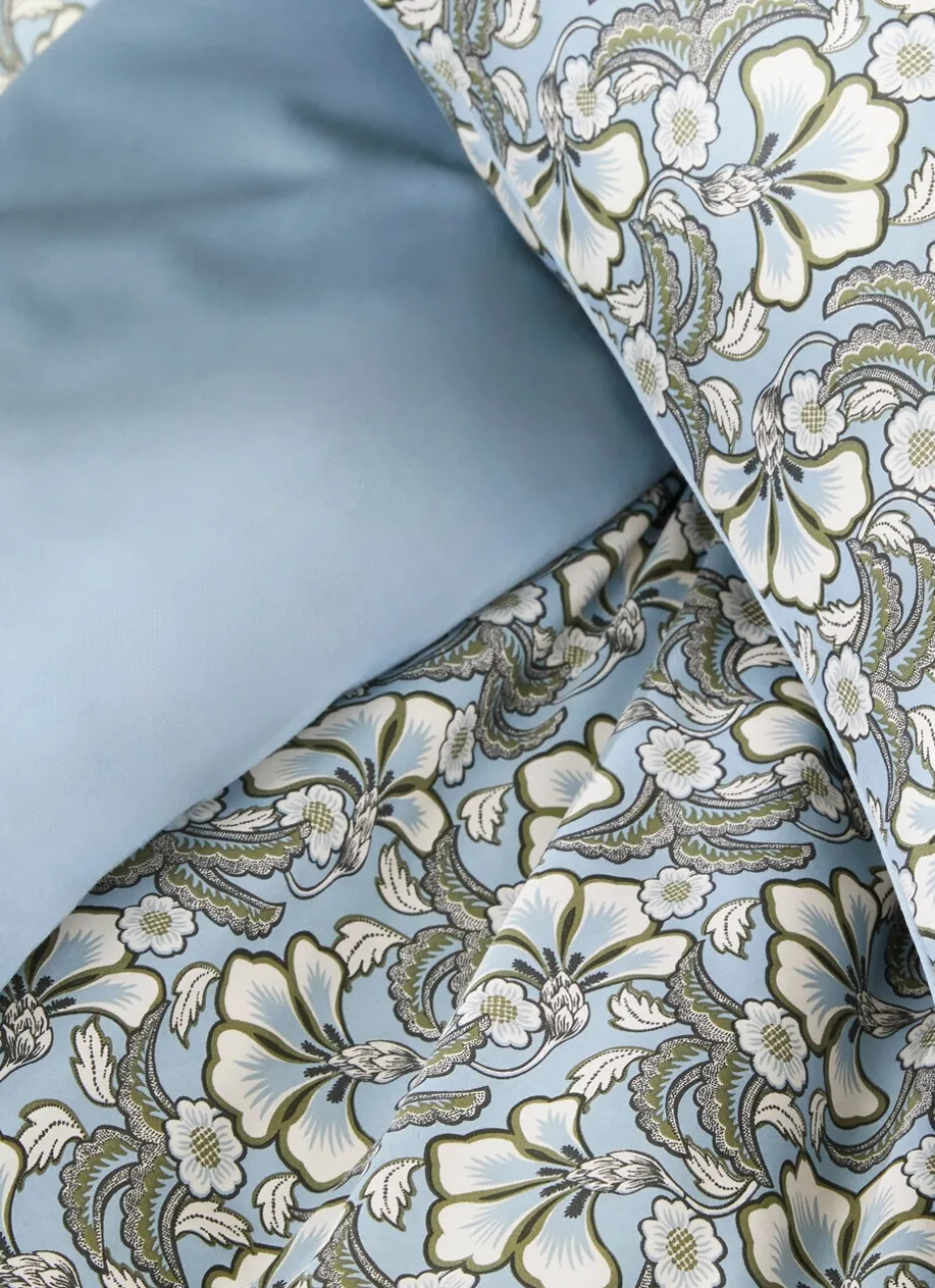 LOT DE 2 TAIES EN SATIN IMPRIMÉ FLORAL SOLENE BLEU