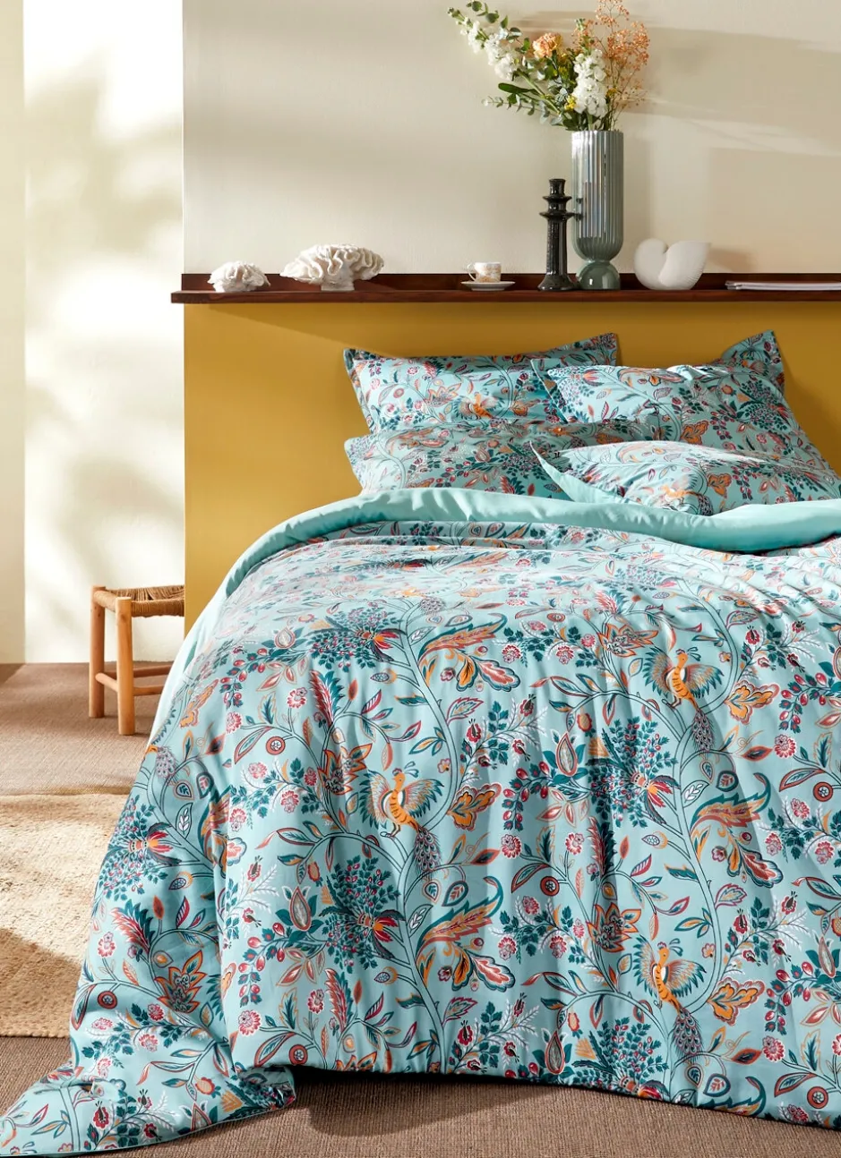 LOT DE 2 TAIES EN SATIN MOTIF FLORAL GAIA BLEU