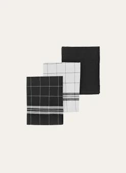 LOT DE 3 TORCHONS EN COTON Noir