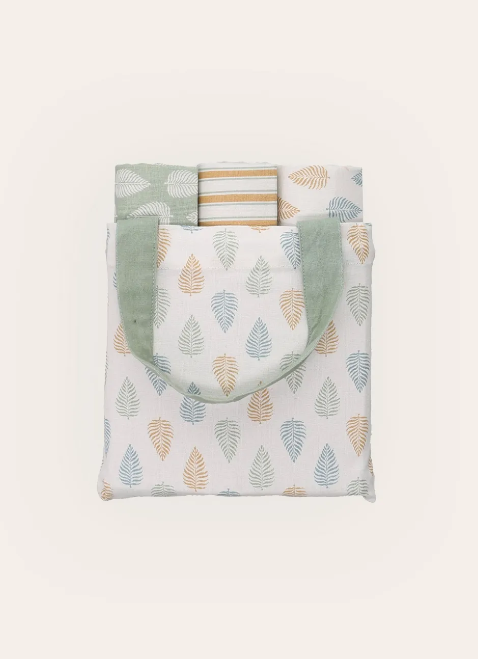 LOT DE 3 TORCHONS IMPRIMÉS MOTIF FEUILLES MULTICOLORE