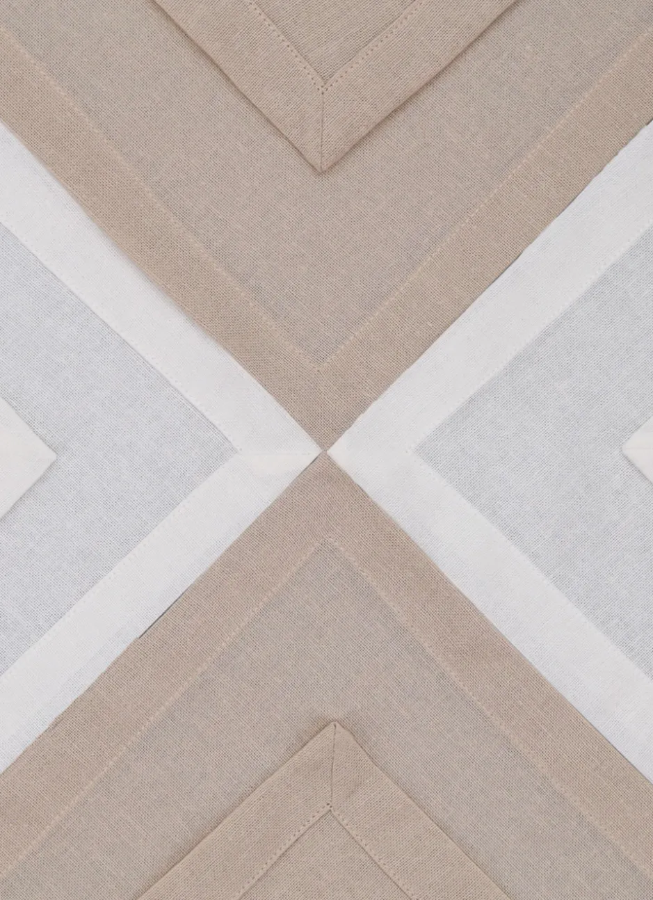 LOT 4 SERVIETTES EN COTON BLANC/BEIGE
