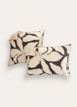 LOT 2 TAIES D'OREILLER EN SATIN DE COTON À FLEURS GRIS FONCÉ