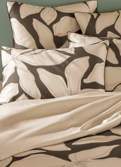LOT 2 TAIES D'OREILLER EN SATIN DE COTON À FLEURS GRIS FONCÉ