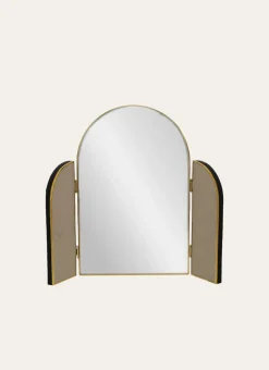 MIROIR TRIPTYQUE FORME VITRAIL NOIR/DORE