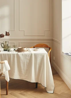 NAPPE COTON ET LIN FINITION BOURDON GRAND FORMAT LAIT/NOIR