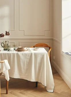 NAPPE COTON LIN FINITION BOURDON LAIT / NOIR