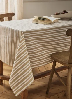 NAPPE EN COTON ENDUITE IMPRIMÉ RAYÉ BEIGE