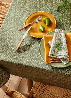 NAPPE EN COTON ENDUIT IMPRIMÉ PETITES FLEURS KAKI/BLANC