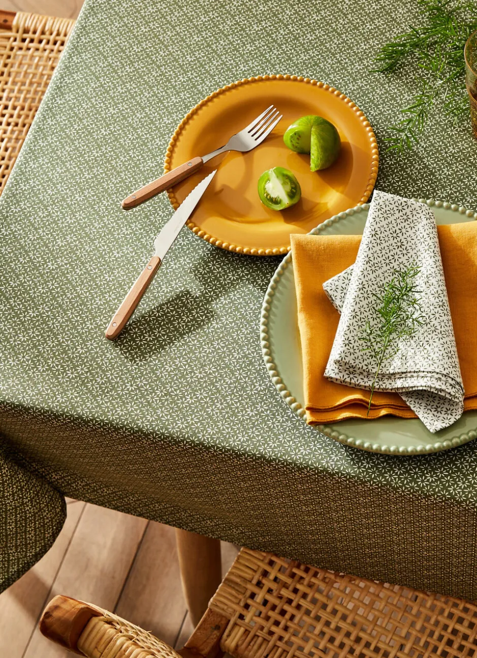 NAPPE EN COTON ENDUIT IMPRIMÉ PETITES FLEURS KAKI/BLANC