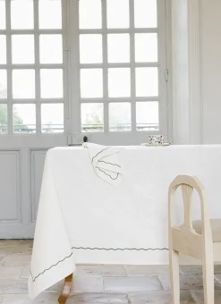 NAPPE EN COTON FLAMMÉ AVEC FINITION BOURDON BLANC CASSÉ