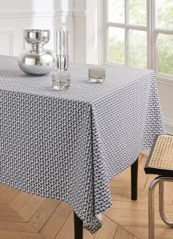 NAPPE ENDUITE IMPRIMÉ GRAINS DE CAFÉ BLANC/MARINE