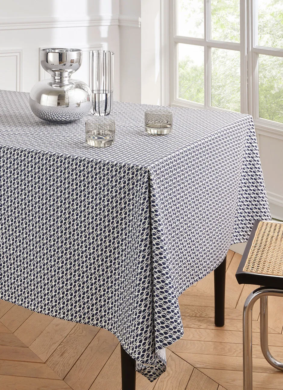 NAPPE ENDUITE IMPRIMÉ GRAINS DE CAFÉ BLANC/MARINE