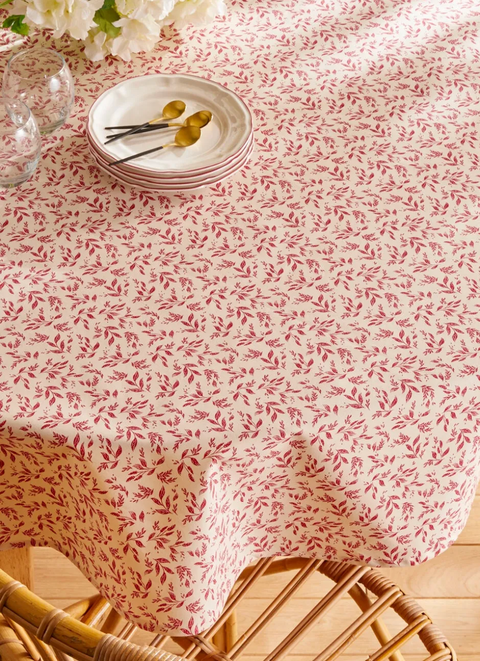 NAPPE ENDUITE À MOTIF VÉGÉTAL BEIGE / BORDEAUX