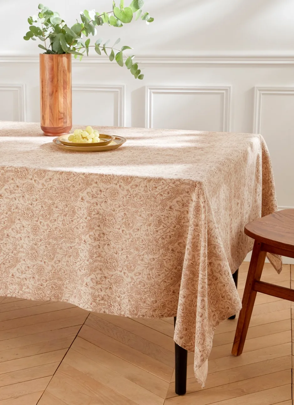 NAPPE EN LIN ET COTON À IMPRIMÉ FLORAL NATUREL