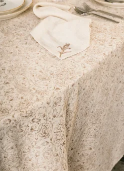 NAPPE EN LIN ET COTON À IMPRIMÉ FLORAL NATUREL