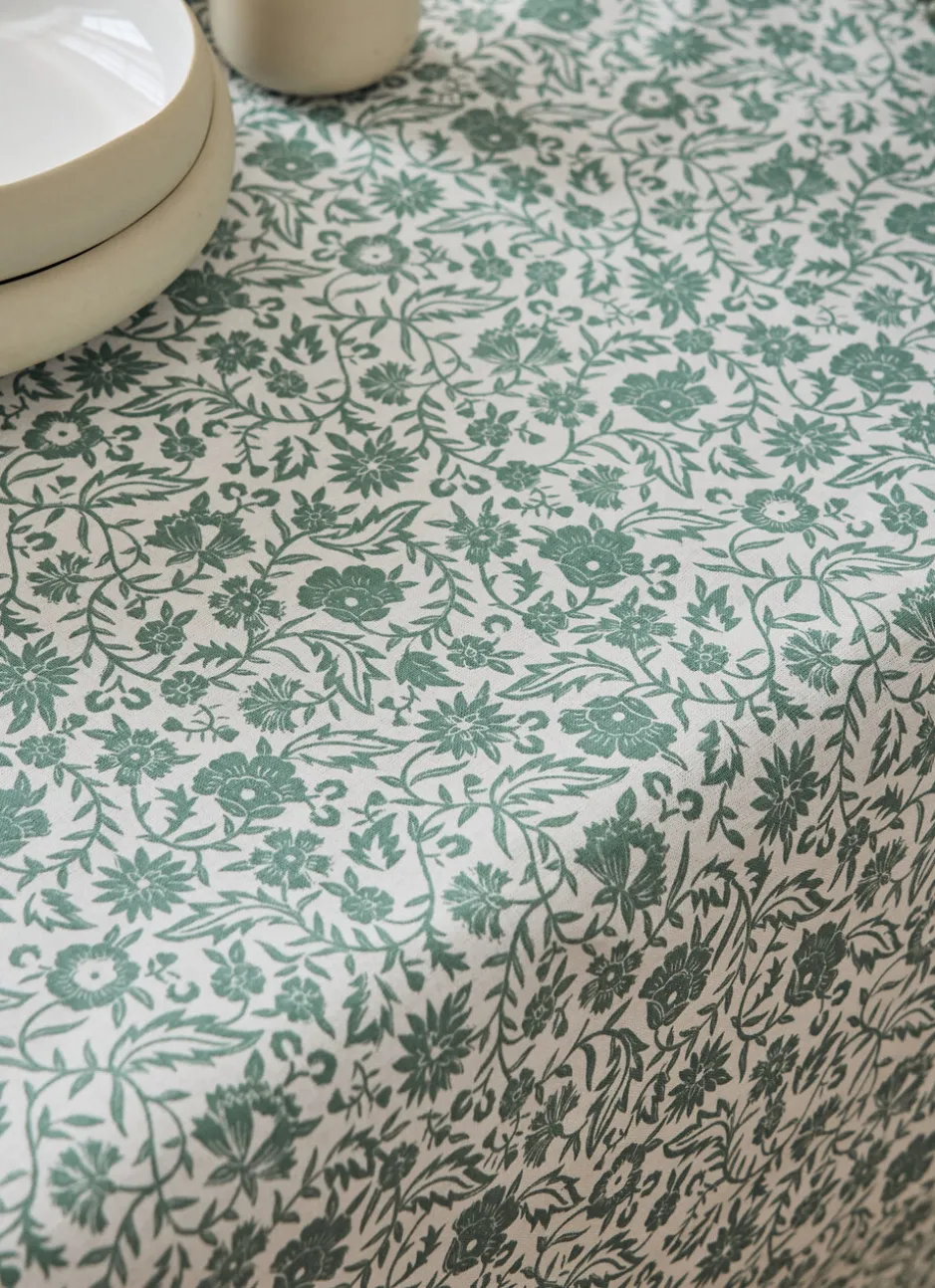 NAPPE FLEURIE EN COTON ENDUIT ÉCRU / VERT